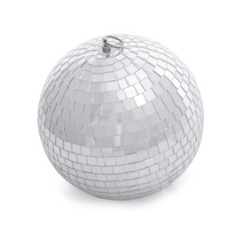 Photo of One shiny disco ball on white background