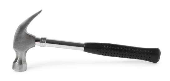Photo of New hammer with rubber handle isolated on white