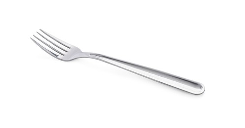 Photo of One shiny metal fork isolated on white