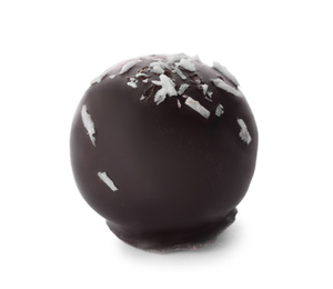 Photo of Delicious dark chocolate candy isolated on white