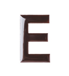 Letter E made of chocolate on white background