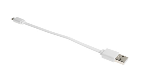 Photo of USB charge cable isolated on white. Modern technology