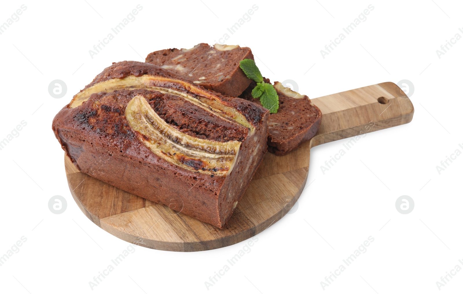 Photo of Delicious homemade banana bread isolated on white