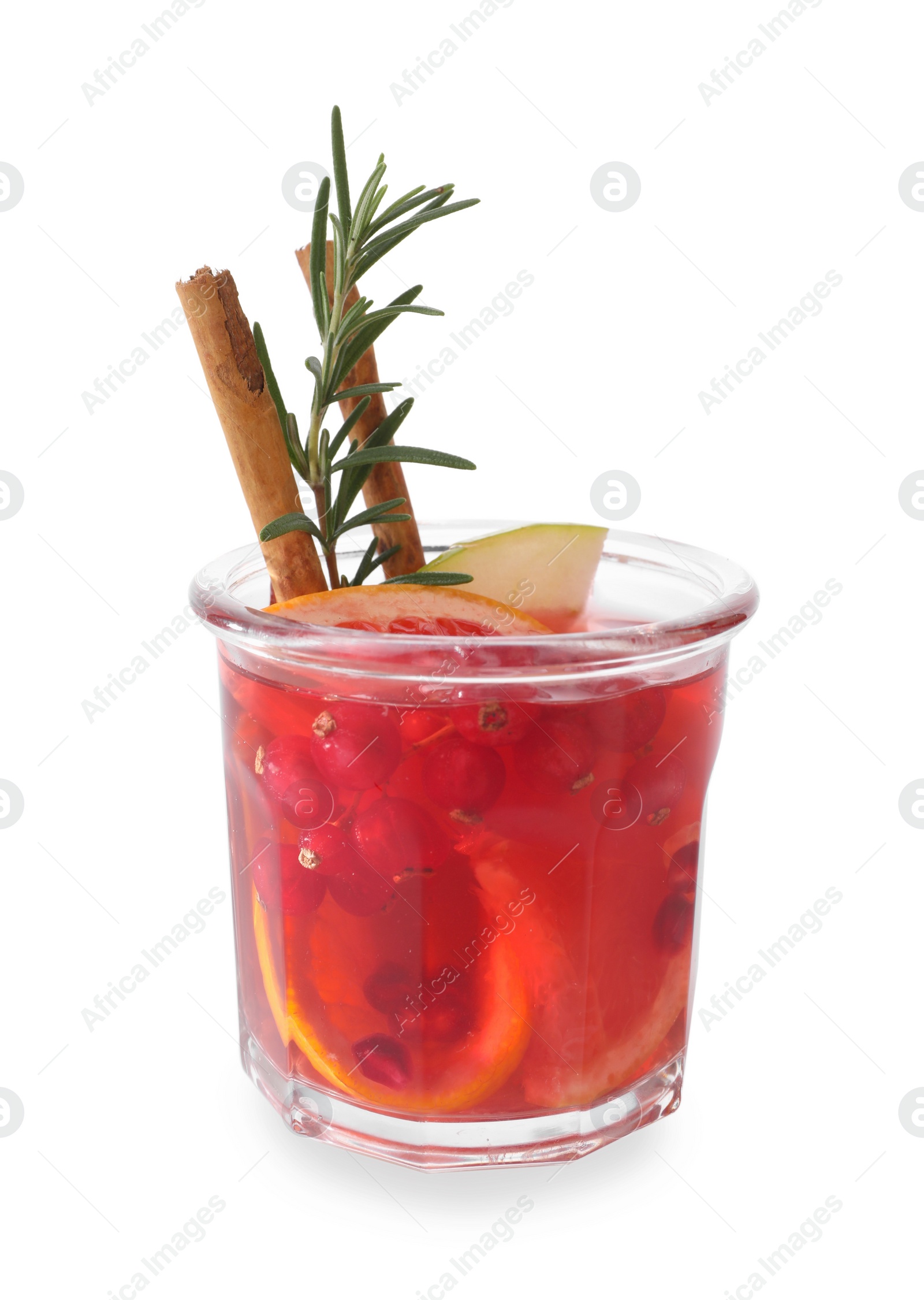 Photo of Aromatic Christmas Sangria in glass isolated on white