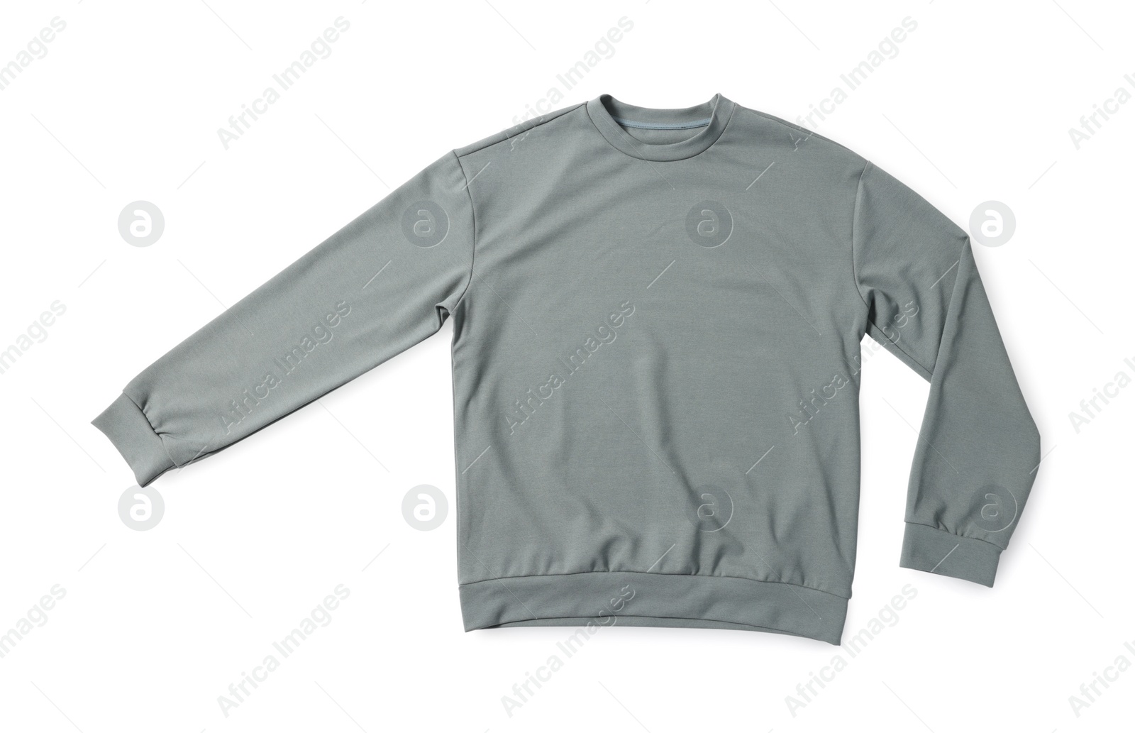 Photo of Stylish grey sweater isolated on white, top view