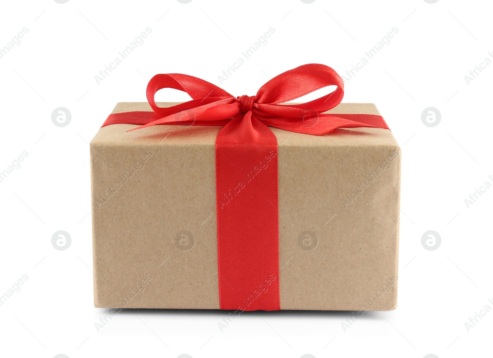 Photo of Beautiful gift box with red bow isolated on white