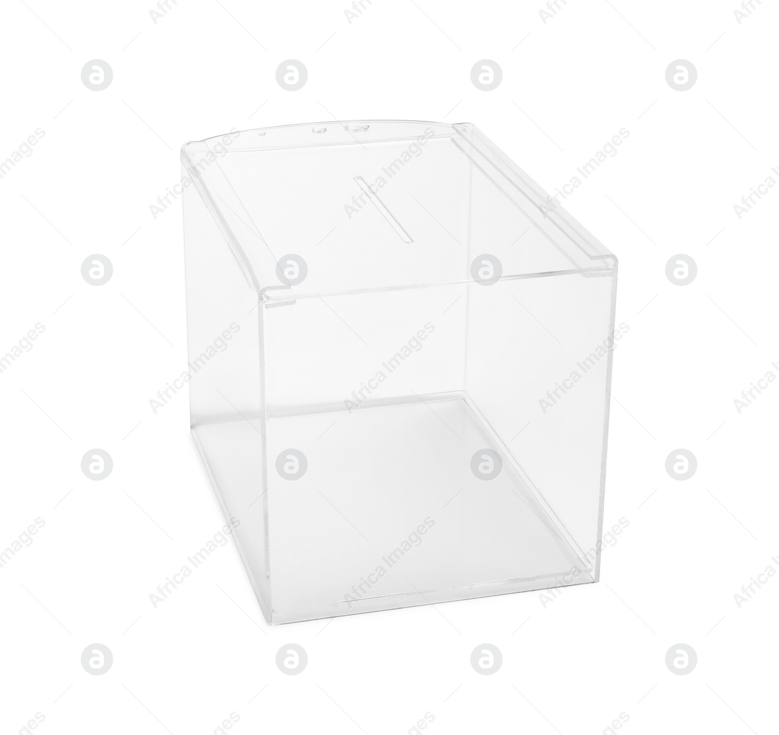 Photo of One transparent ballot box isolated on white