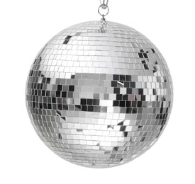 Photo of Shiny silver disco ball isolated on white
