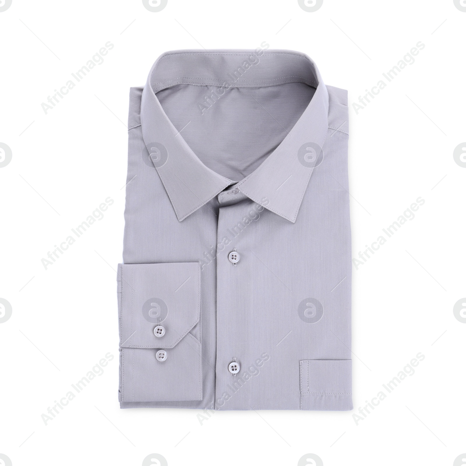 Photo of Stylish shirt isolated on white, top view. Dry-cleaning service