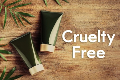 Cruelty free concept. Personal care products not tested on animals, flat lay 