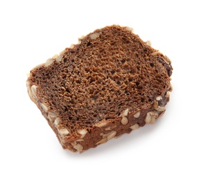 Photo of Slice of fresh rye bread on white background
