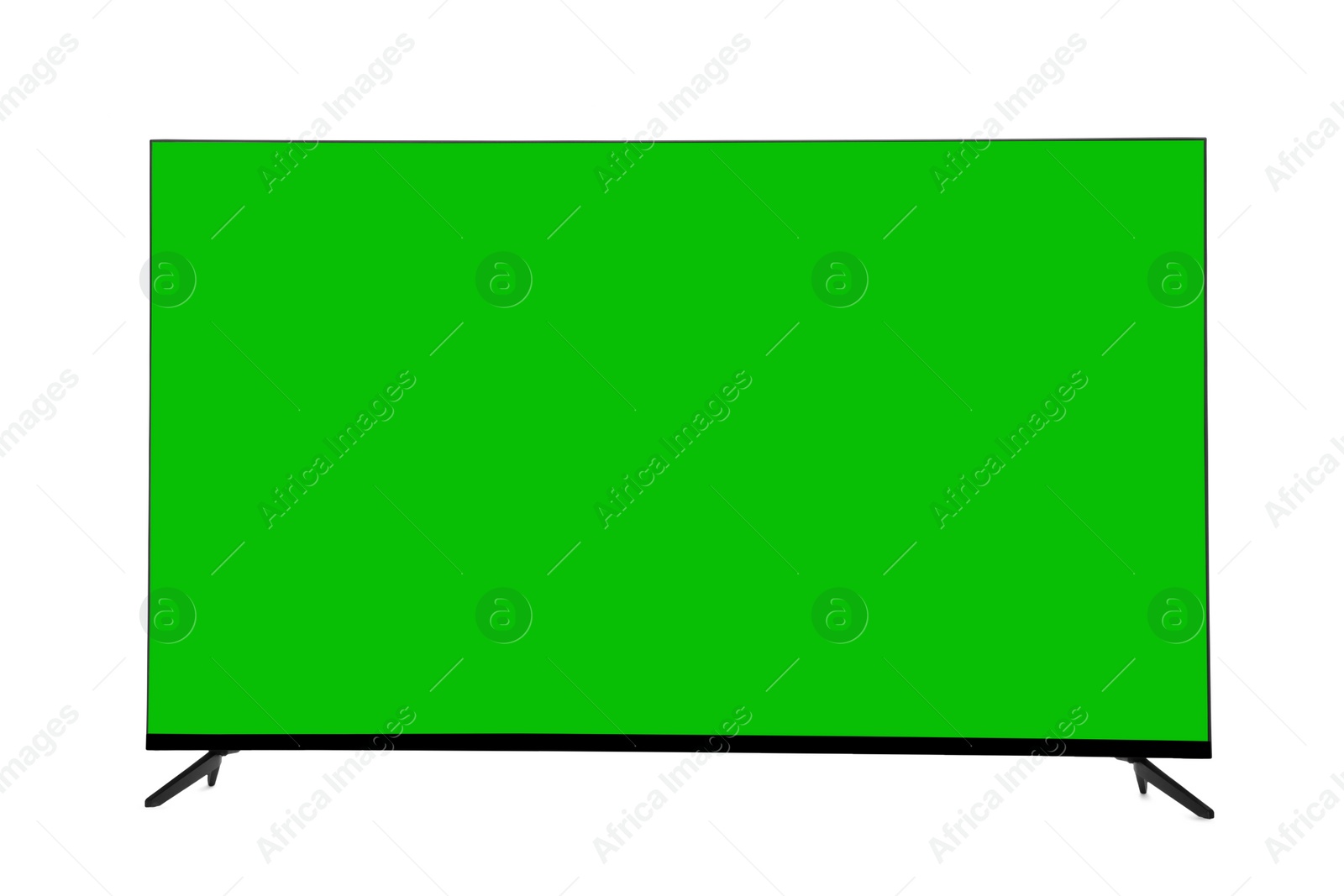 Image of Wide TV with blank green screen isolated on white