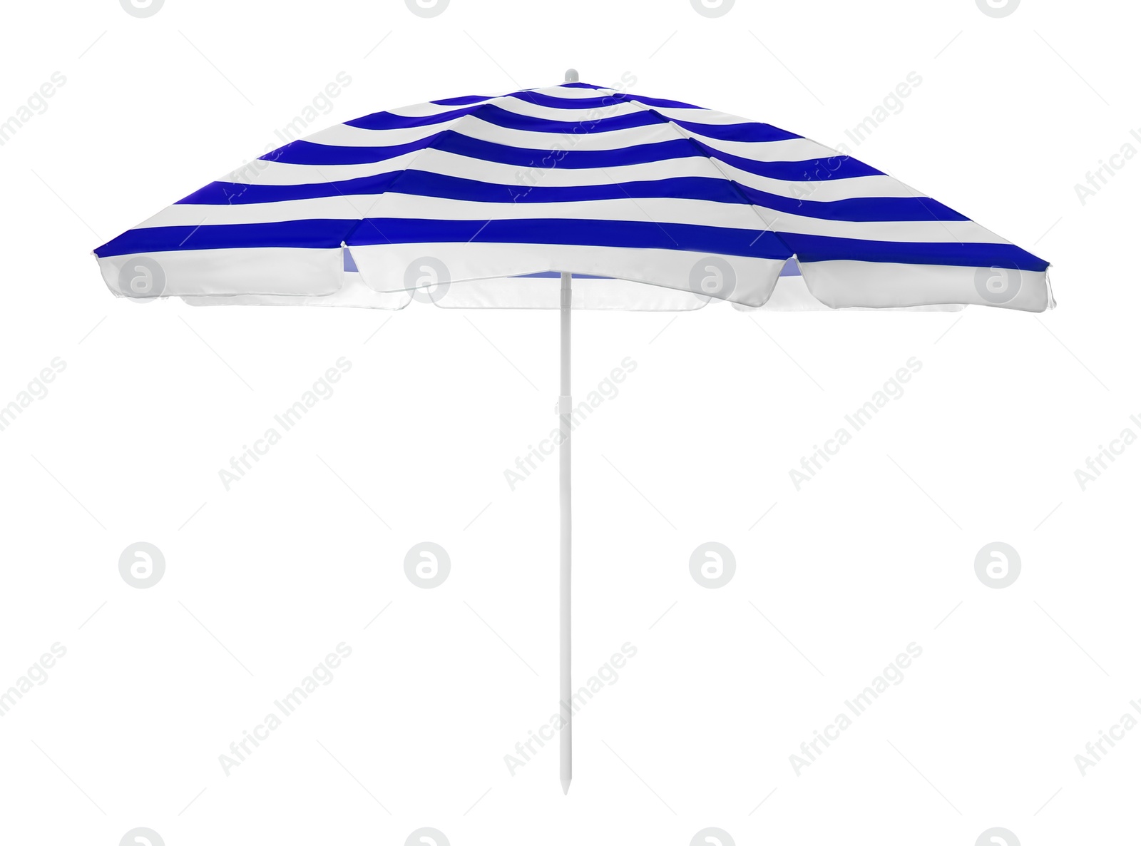 Image of Open striped beach umbrella isolated on white