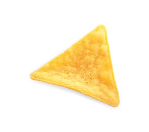 Photo of One tasty tortilla chip (nacho) on white background