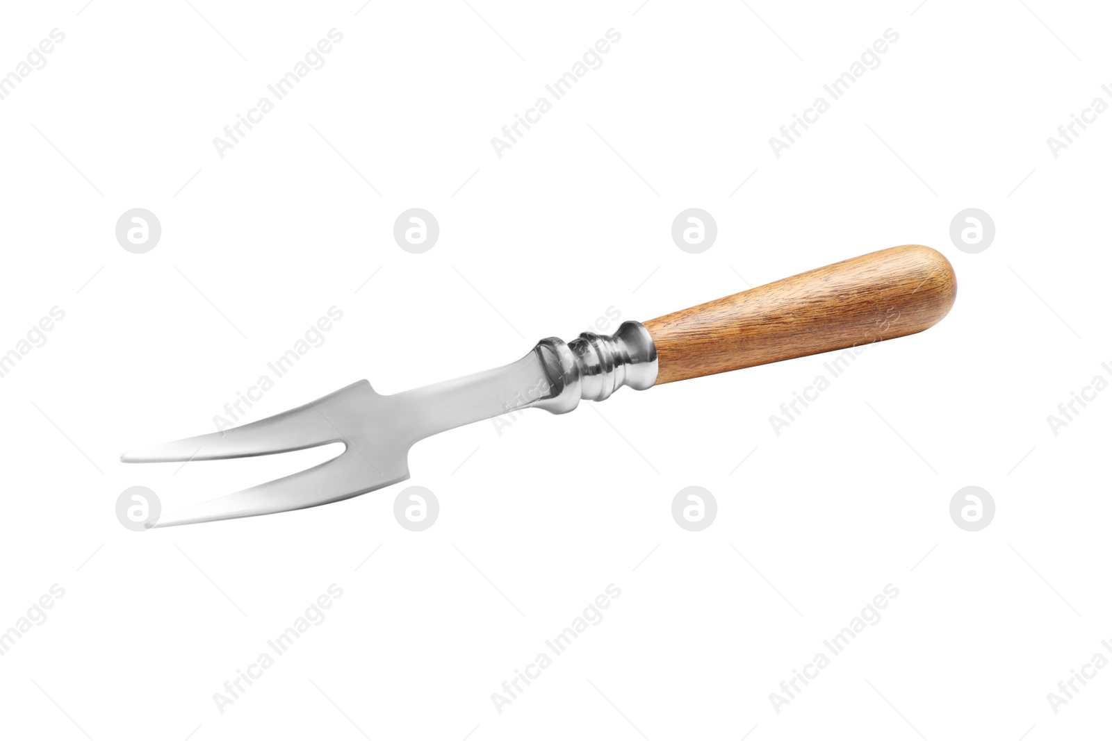 Photo of Cheese fork with wooden handle isolated on white