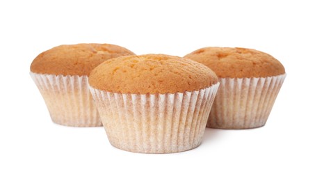 Tasty muffins isolated on white. Fresh pastries
