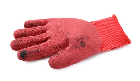 One red gardening glove isolated on white