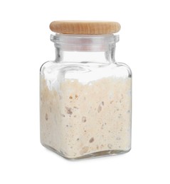 Photo of Fresh leaven in glass jar isolated on white