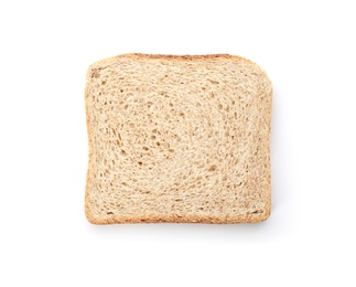 Photo of Slice of wheat bread isolated on white, top view