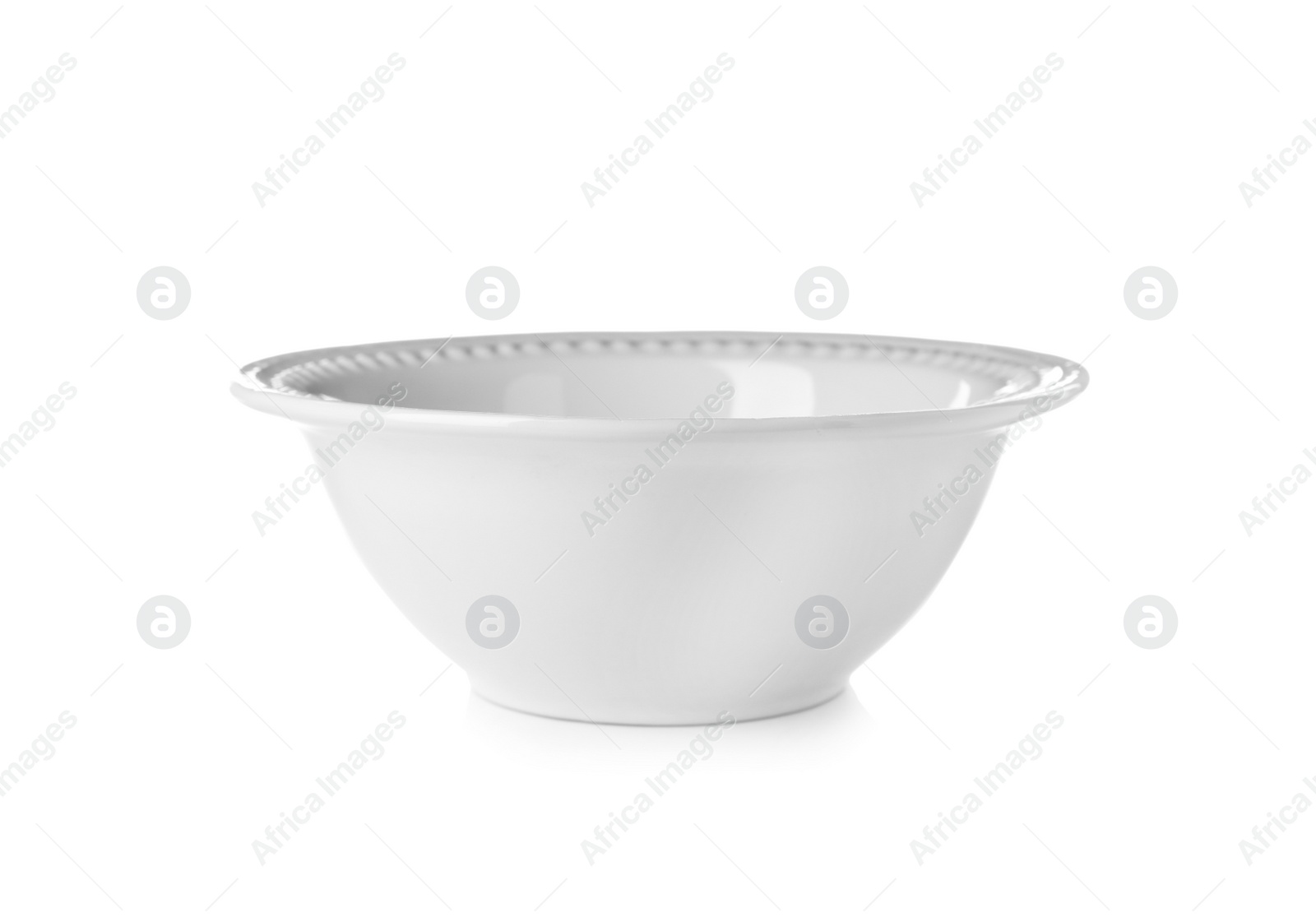 Photo of Ceramic bowl with space for text on white background. Washing dishes