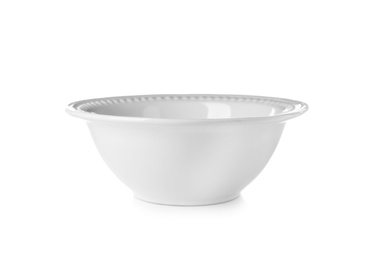 Photo of Ceramic bowl with space for text on white background. Washing dishes