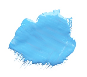 Photo of Abstract brushstroke of blue paint isolated on white