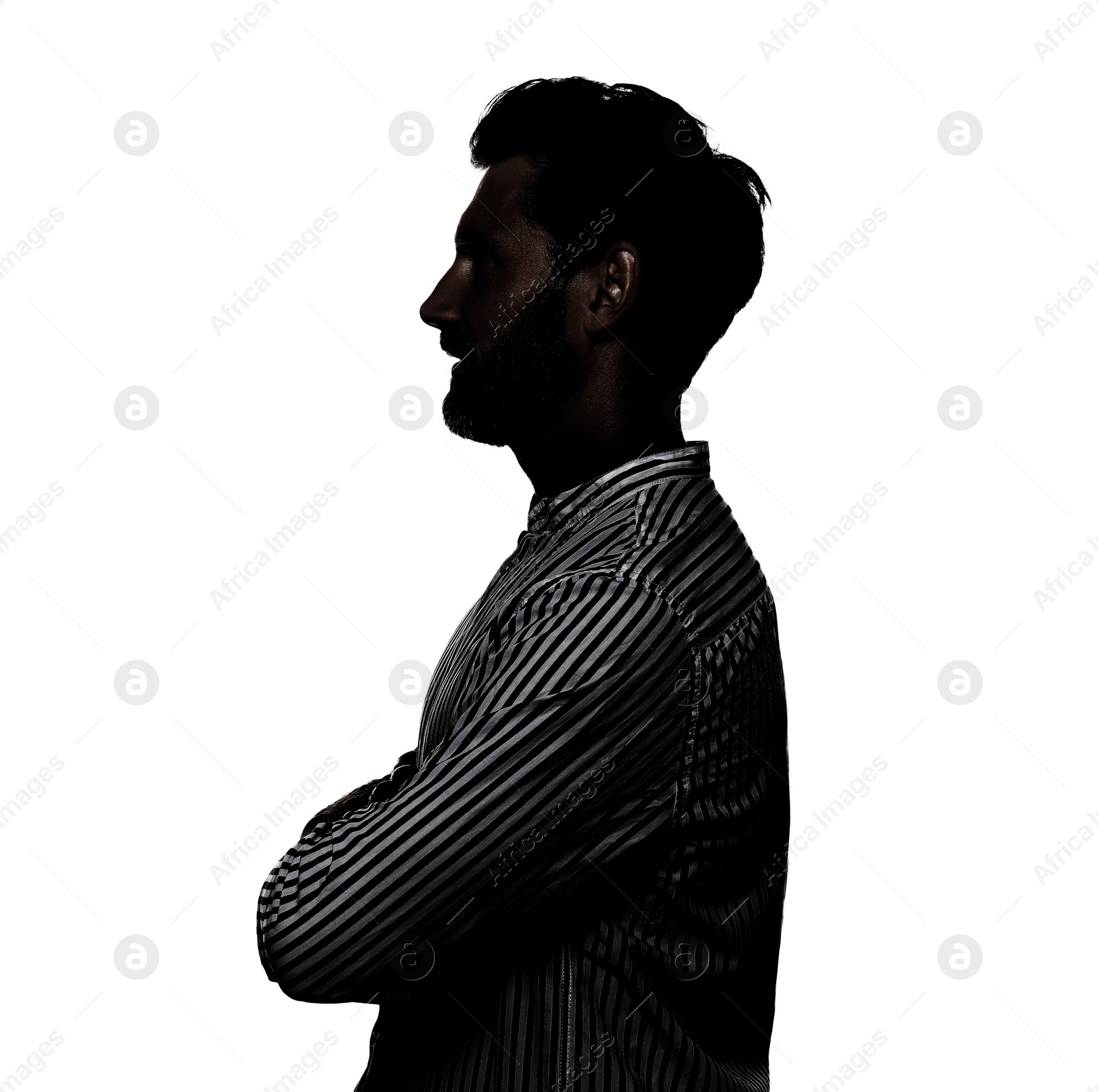 Image of Silhouette of bearded man on white background
