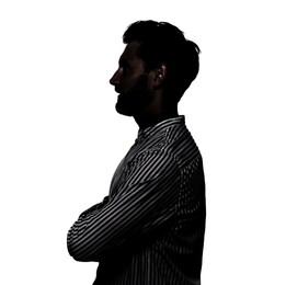 Silhouette of bearded man on white background