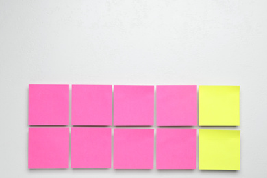 Flat lay composition with sticky notes on white background. Pareto principle concept