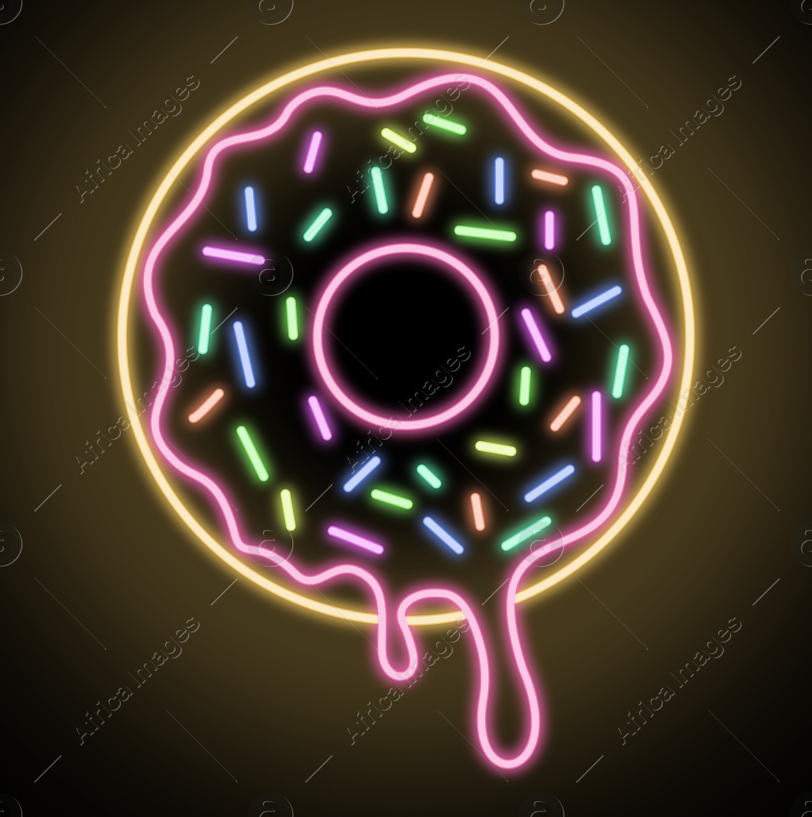 Illustration of Doughnut glowing neon sign on black background