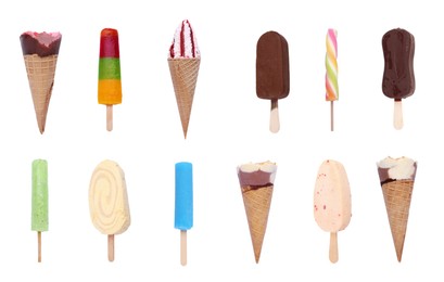 Set of different ice creams isolated on white