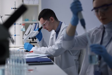 Scientists working with samples in laboratory. Medical research