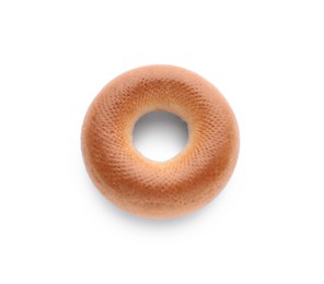 Tasty dry bagel (sushki) on white background, top view