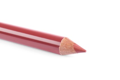 Photo of Lip pencil isolated on white, closeup. Cosmetic product