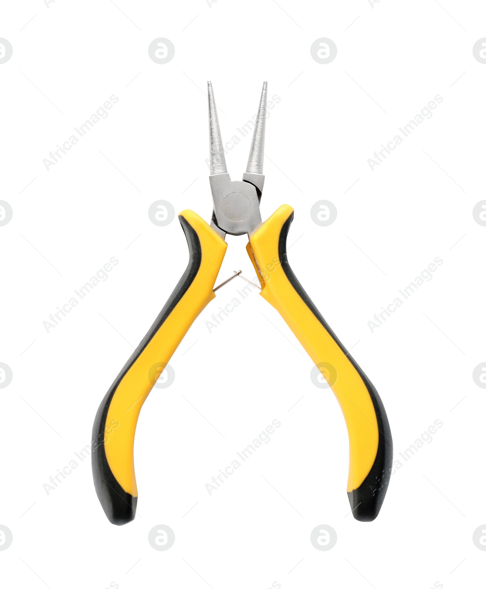 Photo of Professional pliers on white background. Electrician's tool