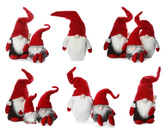 Set with funny Christmas gnomes on white background 