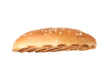 Photo of Half of grilled burger bun isolated on white