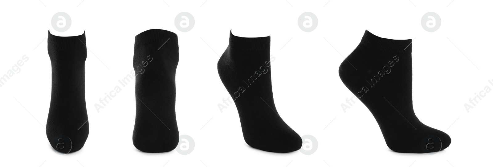 Image of Set with black socks on white background. Banner design