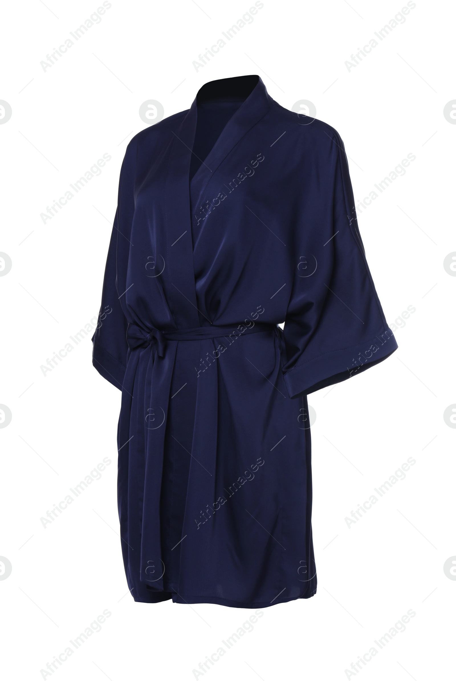 Image of Dark blue silk bathrobe isolated on white