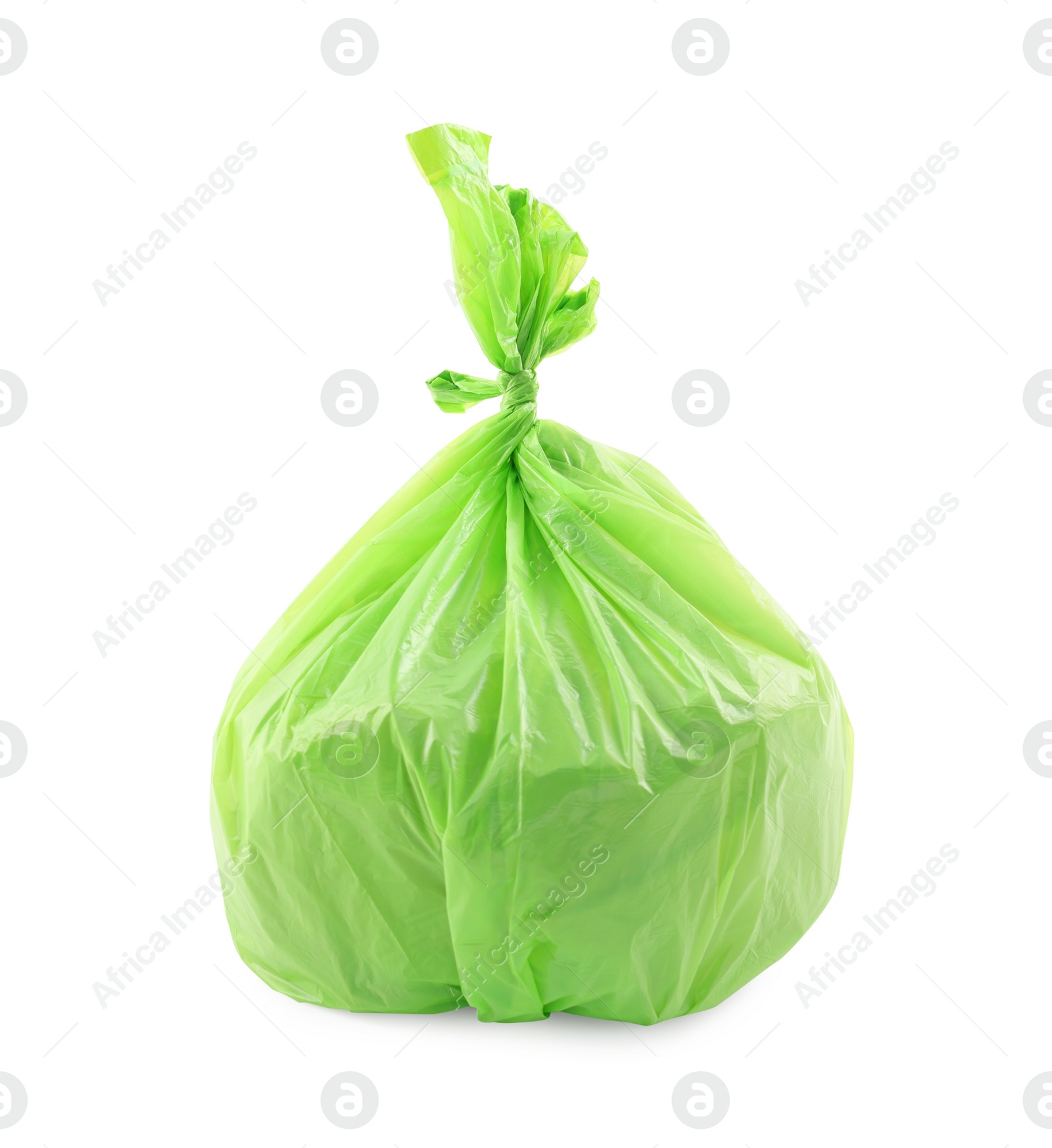 Photo of Green plastic garbage bag isolated on white