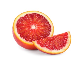 Cut ripe red orange isolated on white