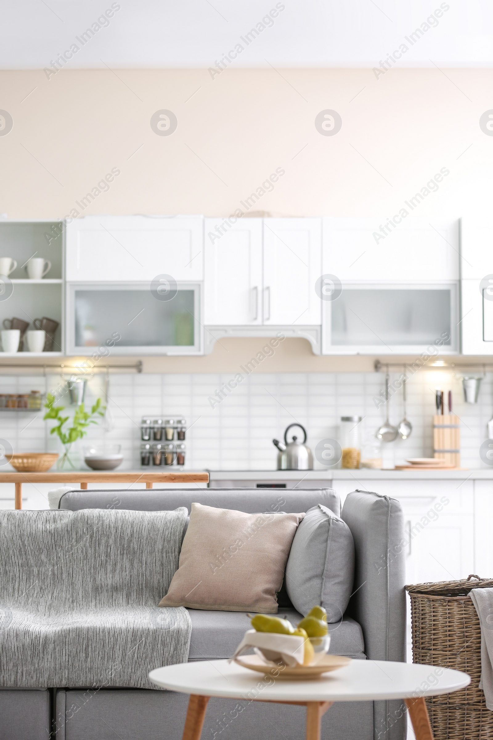 Photo of Stylish apartment interior with modern kitchen. Idea for home design