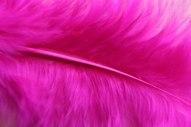 Photo of Closeup view of beautiful pink feather as background