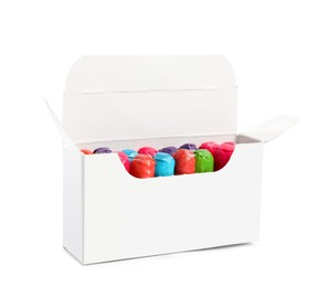 Photo of Box of tampons isolated on white. Menstrual hygienic product