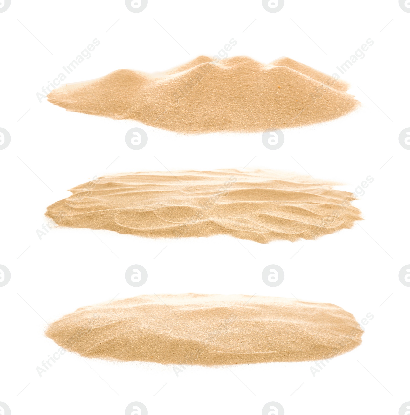 Image of Set of sand piles on white background