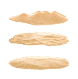 Image of Set of sand piles on white background