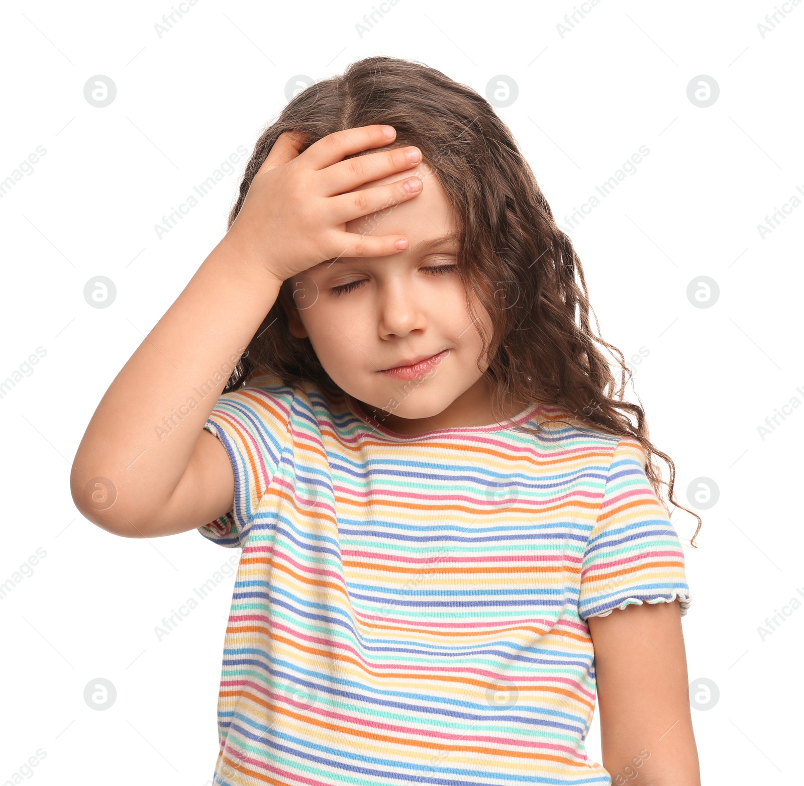 Photo of Portrait of cute little girl on white background