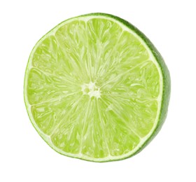 Half of fresh green ripe lime isolated on white