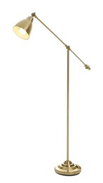 Stylish golden floor lamp isolated on white