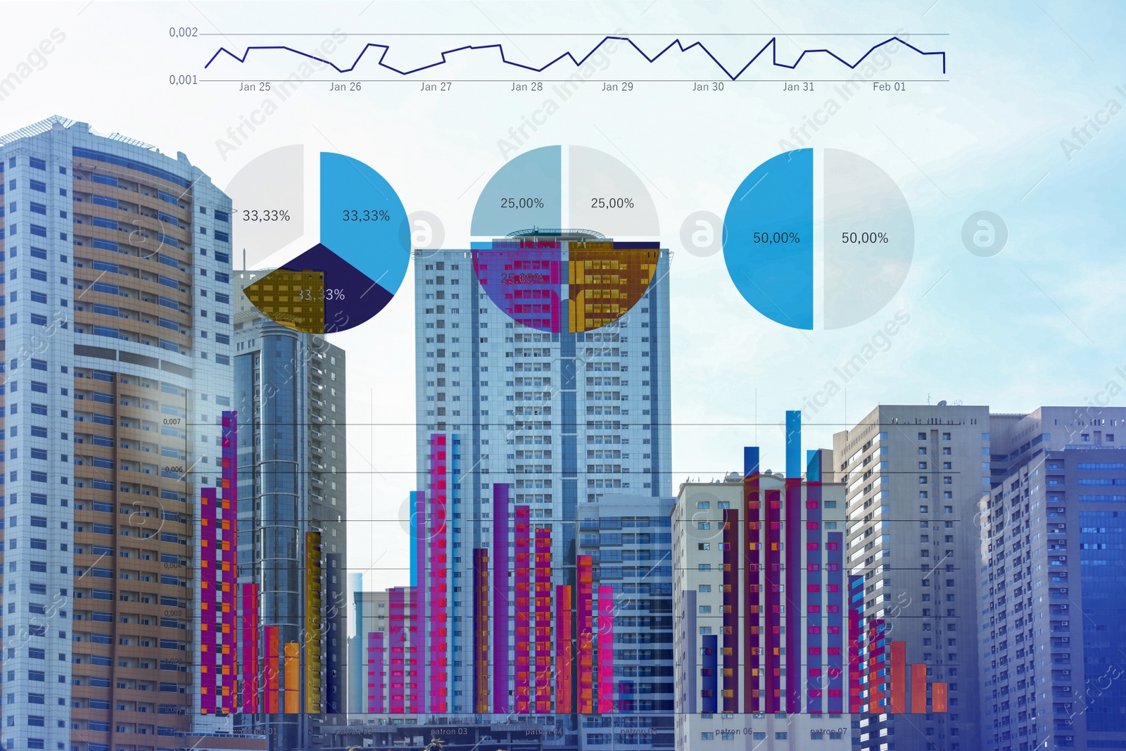 Image of Double exposure of scheme and cityscape 